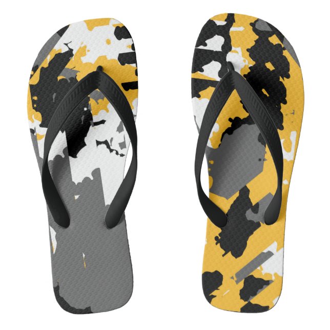 Yellow black grey and white abstract thongs (Footbed)
