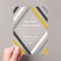 Yellow Black Grey Diamond Stripes Modern Wedding