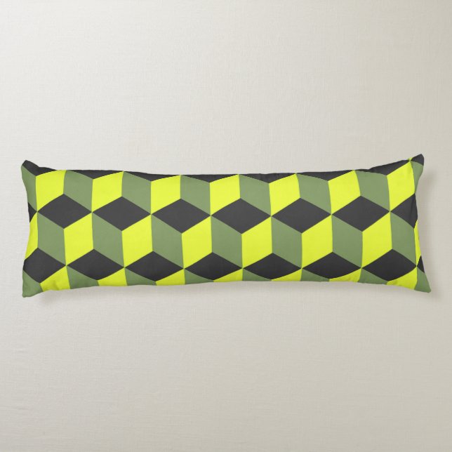 Yellow Black Grey Isometric Cube Pattern Body Cushion (Back)