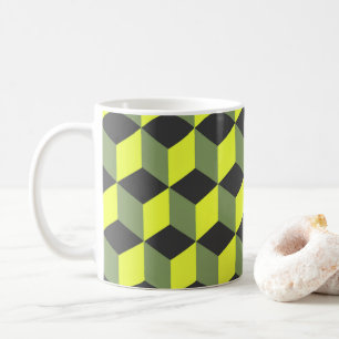 Yellow Black Grey Isometric Cube Pattern Coffee Mug