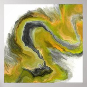 Yellow Black Grey Jewel Tone Fluid Art Painting Poster