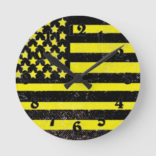 Yellow black grunge American flag clock