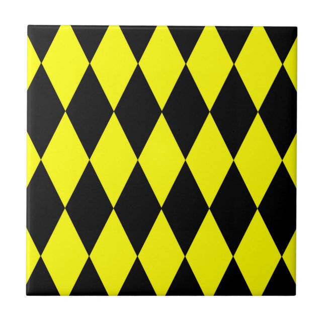Yellow Black Harlequin Diamonds Checkers Design  Ceramic Tile (Front)