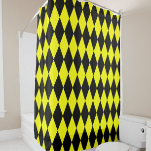 Yellow Black Harlequin Diamonds Checkers Design  Shower Curtain