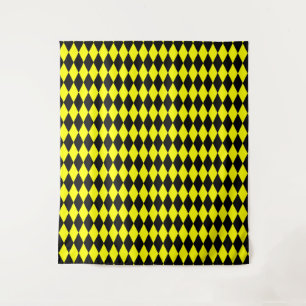 Yellow Black Harlequin Diamonds Checkers Design  Tapestry