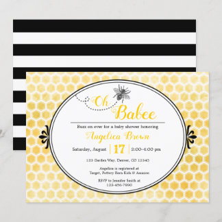 yellow black honeycomb stripe Oh Babee baby shower Invitation