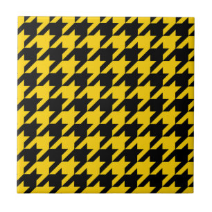Yellow Black Houndstooth Check Ceramic Tile