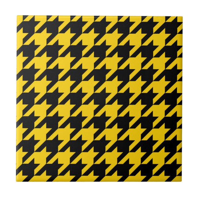 Yellow Black Houndstooth Check Ceramic Tile (Front)