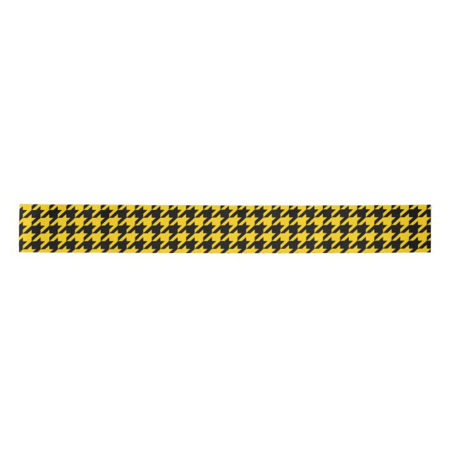 Yellow Black Houndstooth Check Satin Ribbon (Front)
