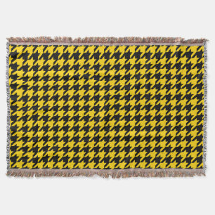 Yellow Black Houndstooth Check Throw Blanket