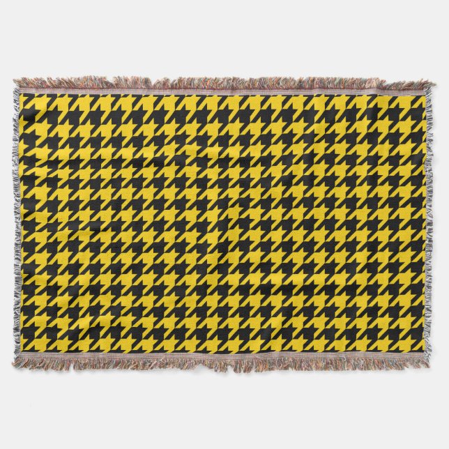 Yellow Black Houndstooth Check  Throw Blanket (Front)