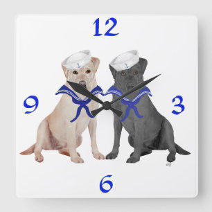 Yellow & Black Labrador Retrievers Square Wall Clock