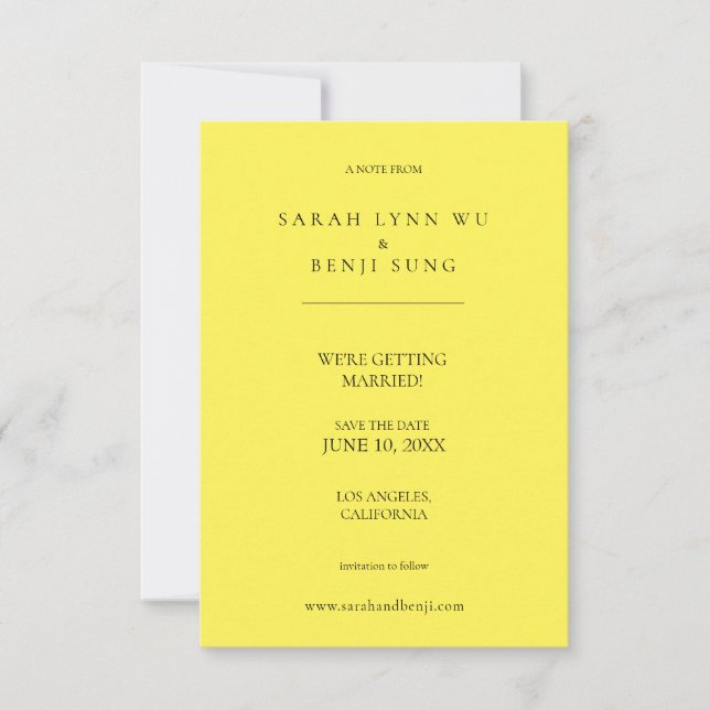 Yellow & Black Minimalist Modern Save The Date (Front)