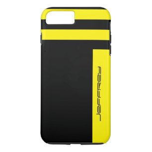 Yellow & Black Minimalist Stripe Custom Name Tough iPhone 8 Plus/7 Plus Case