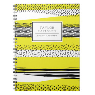 Yellow & Black Mix Geometric Pattern Personalised Notebook