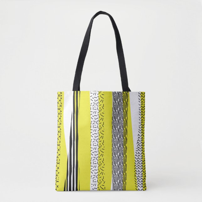 Yellow & Black Mix Geometric Pattern Tote Bag (Front)