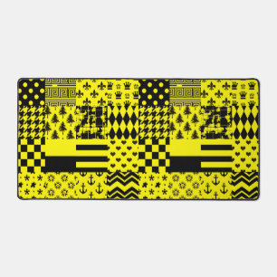 Yellow Black Mixed Patterns Patchwork Design Desk Mat
