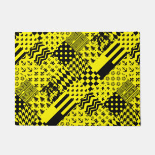 Yellow Black Mixed Patterns Patchwork Design  Doormat