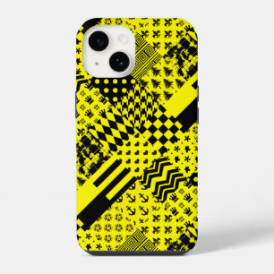 Yellow Black Mixed Patterns Patchwork Design iPhone 14 Case