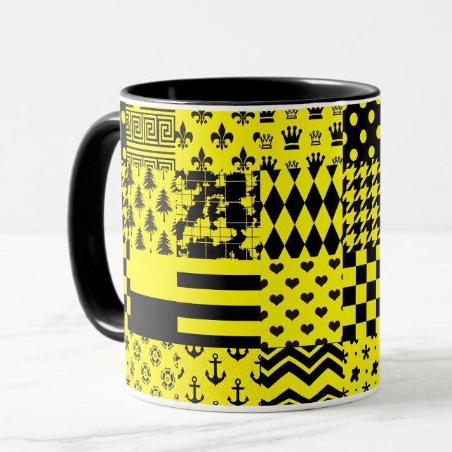 Yellow Black Mixed Patterns Patchwork Design  Mug (Creator Uploaded)