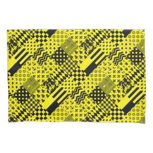 Yellow Black Mixed Patterns Patchwork Design Pillowcase