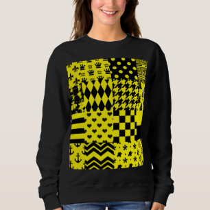 Yellow Black Mixed Patterns Patchwork Design Sweatshirt