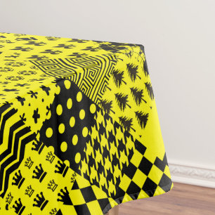 Yellow Black Mixed Patterns Patchwork Design  Tablecloth