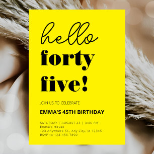 Yellow Black Modern 45th Birthday Invitation
