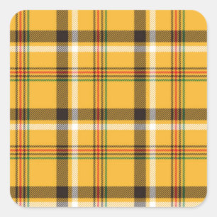 Yellow Black Plaid Fabric Texture Pattern Square Sticker