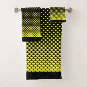 Yellow Black Polka Dot Halftone Background  Bath Towel Set