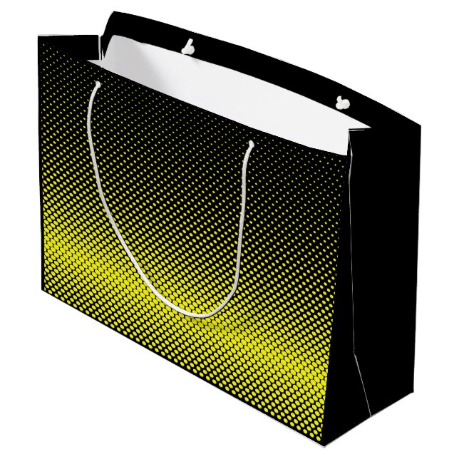 Yellow Black Polka Dot Halftone Background     Large Gift Bag (Back Angled)