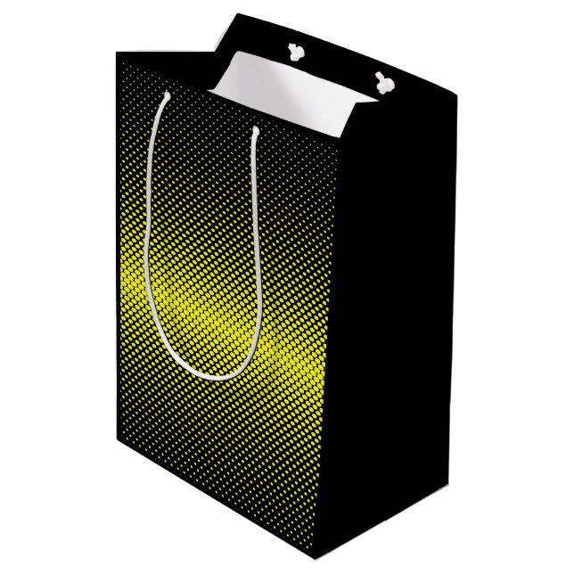 Yellow Black Polka Dot Halftone Background    Medium Gift Bag (Back Angled)