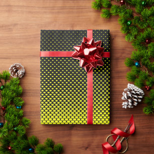 Yellow Black Polka Dot Halftone Background Wrapping Paper