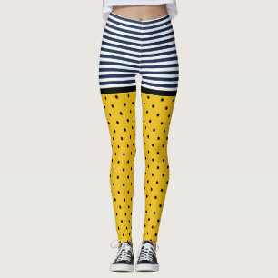 Yellow & Black Polka Dots, Black & White Striped  Leggings