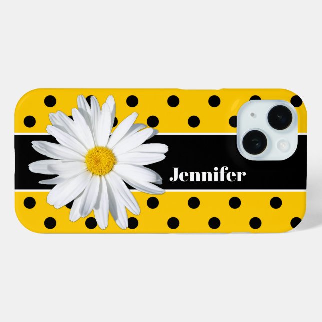 Yellow, Black Polka Dots, Daisy Flower iPhone Case (Back (Horizontal))