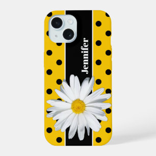 Yellow, Black Polka Dots, Daisy Flower iPhone Case
