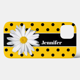 Yellow, Black Polka Dots, Daisy Flower iPhone Case