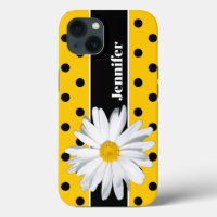 Yellow, Black Polka Dots, Daisy Flower iPhone Case