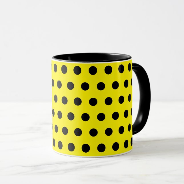 Yellow Black polka dots Mug (Front Right)