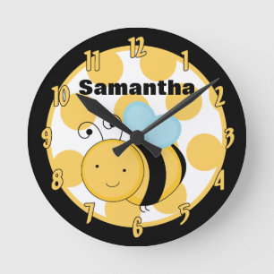 Yellow & Black Polkadot Honey Bumble Bee Clock