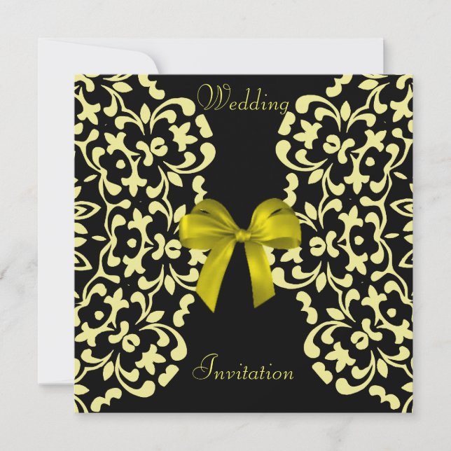 Yellow Black Pretty Lace Wedding Invites (Front)