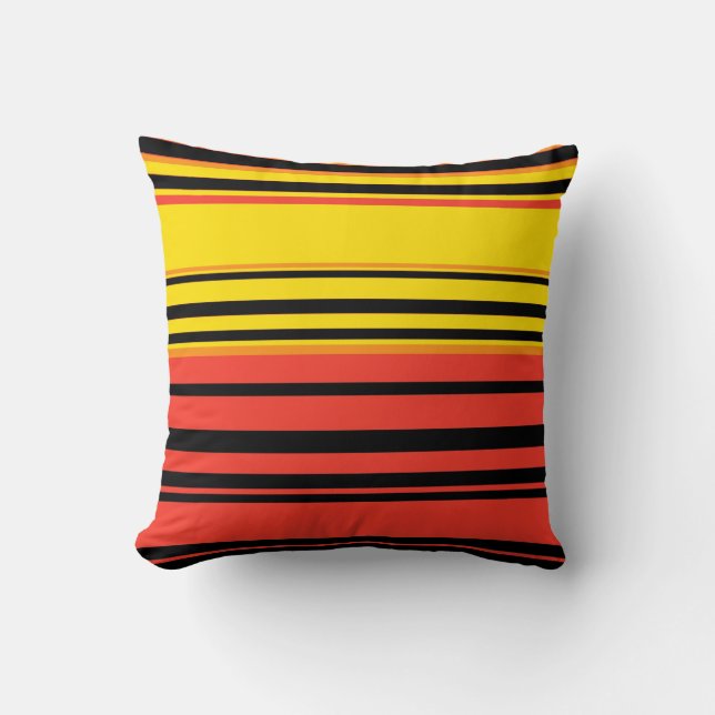 Yellow Black Red Stripes Pattern Cushion (Front)