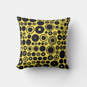 Yellow, Black Retro Circles Cushion
