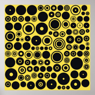 Yellow, Black Retro Circles Poster