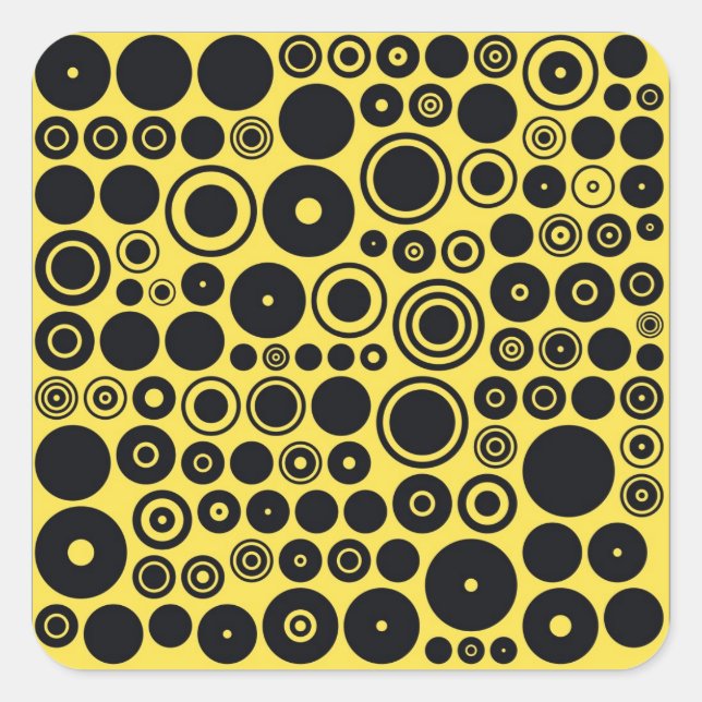 Yellow, Black Retro Circles Stickers (Front)
