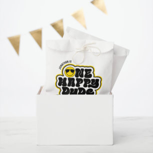 Yellow Black Retro One Happy Dude 1st Birthday Favour Bag