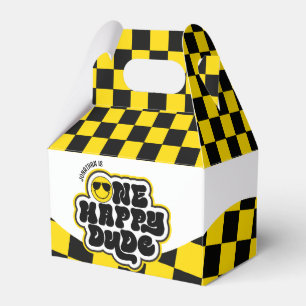 Yellow Black Retro One Happy Dude 1st Birthday Favour Box