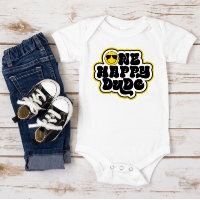 Yellow Black Retro One Happy Dude First Birthday
