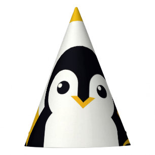 Yellow Black Retro Penguin In Geometry Pattern Party Hat
