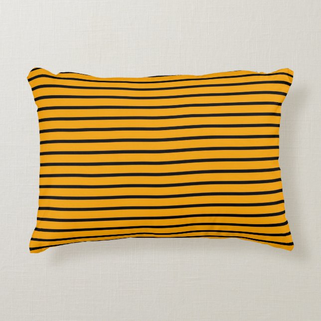 Yellow Black Retro Stripe Pattern Decorative Cushion (Front)